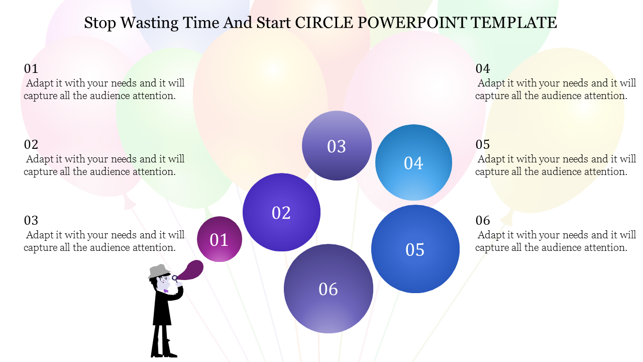 Free - Editable Circle PowerPoint Template with Six Nodes